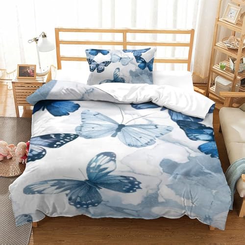 Parure de couette papillons 3D microfibre 135x200cm avec taie d'oreiller lit single