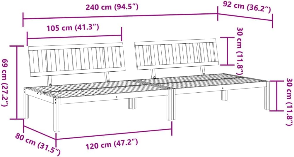 Solid Acacia Wood Outdoor Loveseat Sofa Brown Rectangular Garden Patio Furniture for 2 People Modular Design