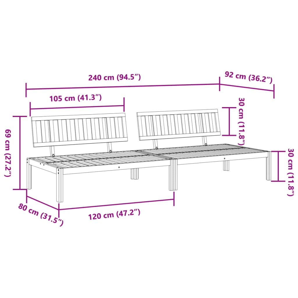 Sofás centrales de jardín de palets 2 piezas. Madera maciza de acacia con respaldo, diseño modular para balcón y terraza, madera de acacia duradera, experiencia de asiento cómoda, óptima