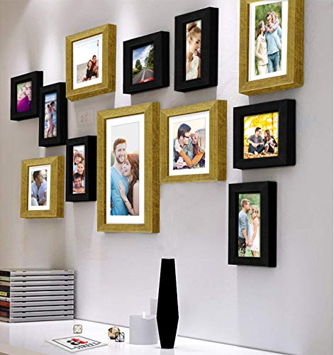 Image of Art Street Decorative Nebula Individual Set of 12 Black & Gold Wall Photo Frames Wall Picture Frame Mix Size||4X6-7 Unit, 6X8-4 Units, 8X10-1 Unit||