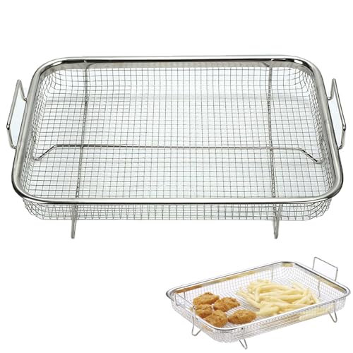 Cestino Barbecue, Vassoio Griglia Cestino da Forno, Griglia Multifunzione in Acciaio Inox, Cestello Griglia Rete da Esterno, per Grigliare e Raffreddare,Caricare Frutta e Verdura, 44,5 x 30,5 x 5,5 cm
