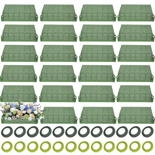 24PCS Floral Foam Cage, Flower Cage Holder, Dry and Wet Rectangle Flower Arrangement, Hangable Green Blocks Floral Foam Cages for Artificial Flesh Flower Wedding Holiday, Home, Garden Party Decoration