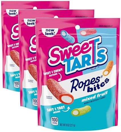 SweeTARTS Rope Bites Candy, Mixed Fruit, 8 Ounce Resealable Bag (Pack of 3)