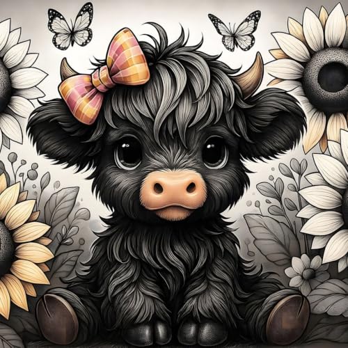 DIYCYCY Highland Cow Diamond Art Kits for Adults,5D Diamond Painting Kits for Beginners,Easy DIY Round Full Drill Diamond Dots Picture,Cute Cow Gem Painting for Home Wall Decor 13.78x13.78 Inch