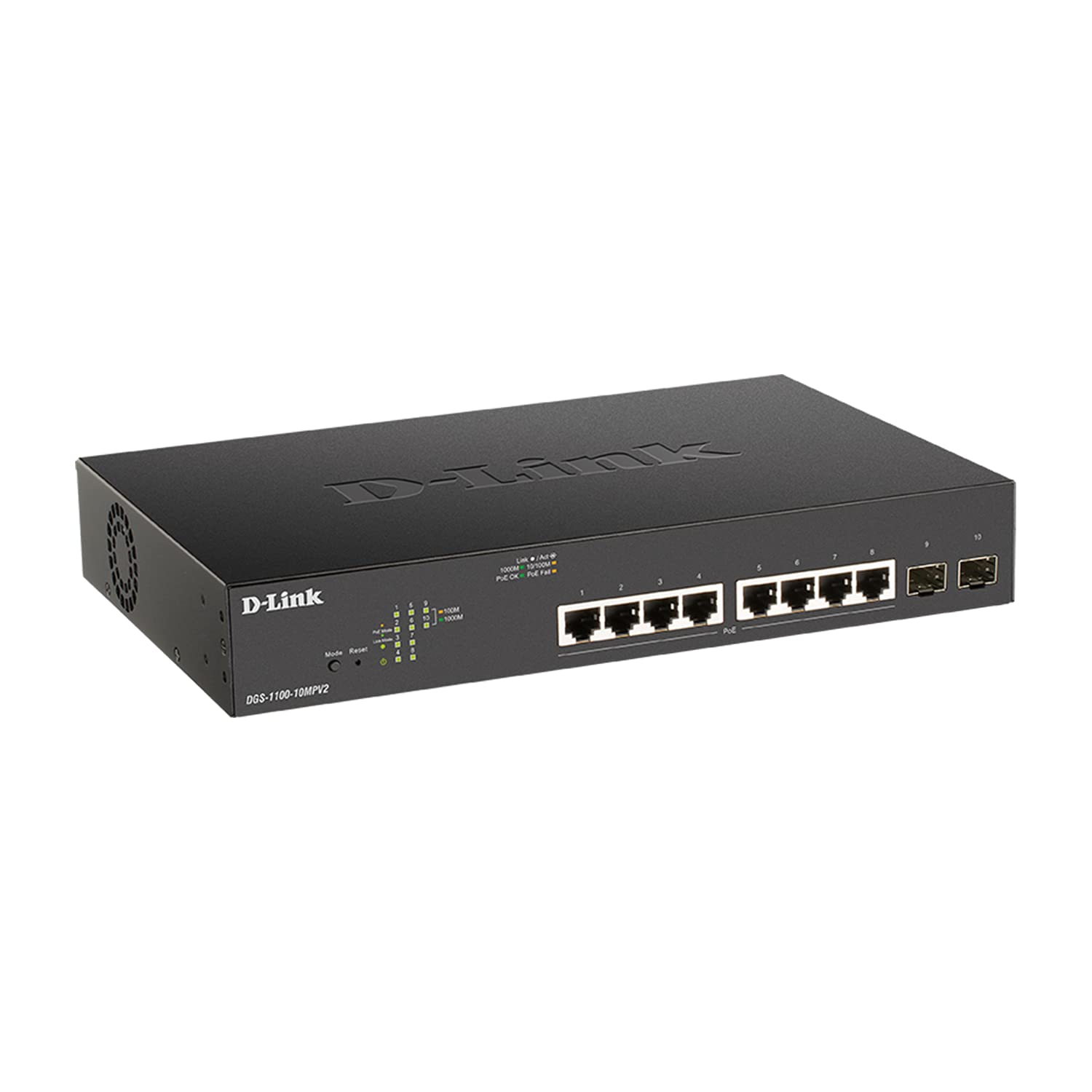 D-Link DGS-1100-10MPV2, Switch Smart 8 Puertos Gigabit, PoE, Power Over Ethernet, SFP, Gestión Web, Layer 2, VLAN, sin Ventilador, IGMP Snooping, VoIP VLAN, QoS, Seguridad Red, sin Ventilador