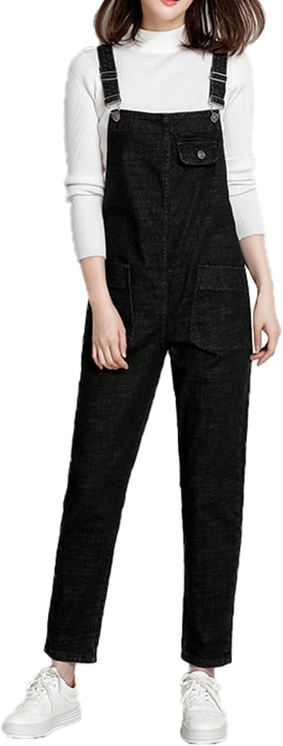 ANUFER Womens Plus Size Stretch Denim Dungarees Bib Overalls Long Jumpsuits Playsuits Jean Trousers Pants (XS-5XL)