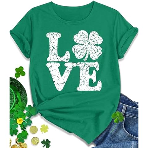 EUOW St. Patrick's Day Shirts for Women Irish Cute Shamrock Graphic T Shirts Funny Short Sleeve Holiday Print Tee Tops(St.Patrick-1201,XL) Cover