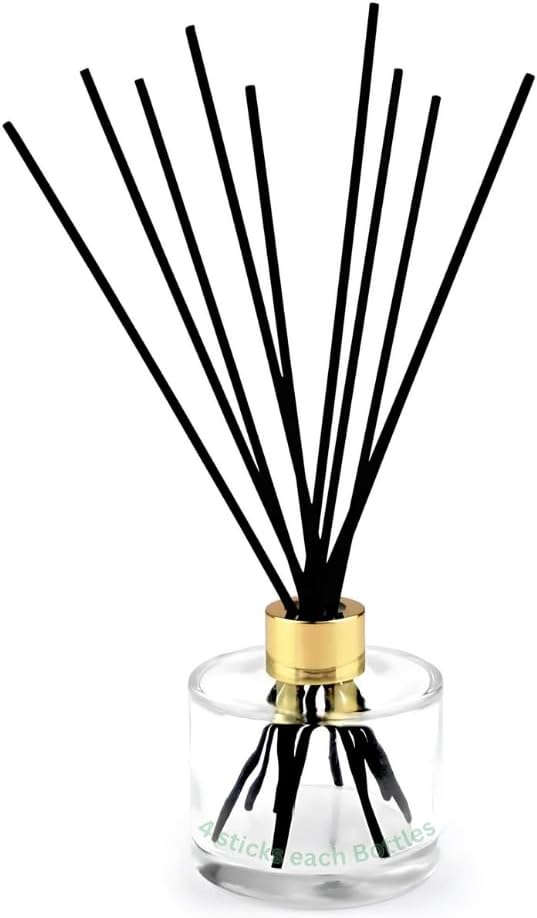 Empty Clear Glass Diffuser Bottles 2pcs with 8pcs Reed Sticks 120ml Each with Gold Caps Home Fragrance Accessories Use for DIY Reed Diffuser Bottle - Set of 2