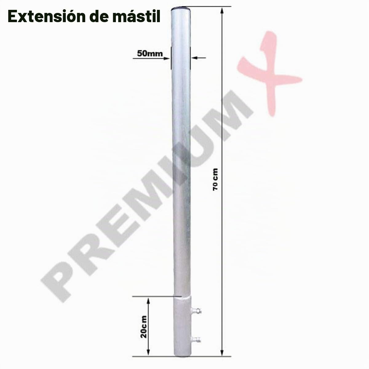 PremiumX Extensión de Mástil 70cm Ø 50mm - Tapa de Mástil de Aluminio para Soportes de Antenas y Platos Satelitales
