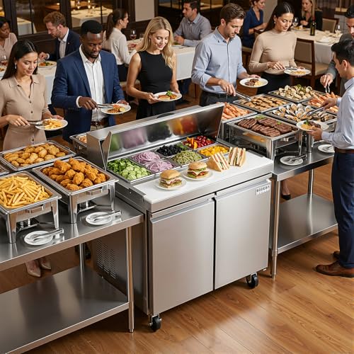 Image of BODEGACOOLER 48 inch W Sandwich Prep Table Refrigerator, 14.27 Cu. Ft Refrigerated Salad Bar Station, 2 Door Commercial Salad Pizza Refrigerator with 12*1 /6 Pans for Restaurant,Buffet,Bakery,Shop