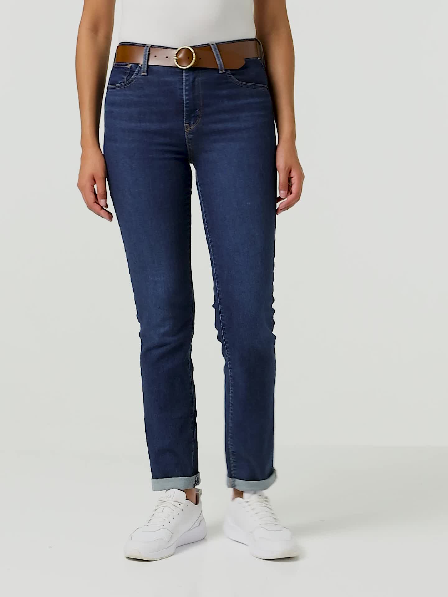 Levi's Athena Cinturón Para Mujer - Piel Bovina 100%, Hebilla Metálica Redonda Con Logo Grabado