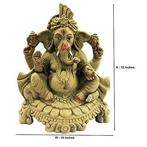 Image of 12 Inches. Big Clay Ganesha Idol, Mitti Ganpati Statue for Visarjan at Home, Water Soluble Clay Idol for Ganesh Chaturthi (Grey)