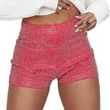 Seyumixi Women Sparkle Mini Shorts Sequined Party High Waist Rhinestone Trim Sexy Bodycon Shorts Clubwear Bottoms Dance Disco (Ea Red,M)