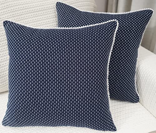 Image of Theme Navy Blue Cushion Covers 16 inch x 16 inch | Set of 3 |Cushion Covers 16x16 | Throw Pillow Covers | Decoration Items for Home