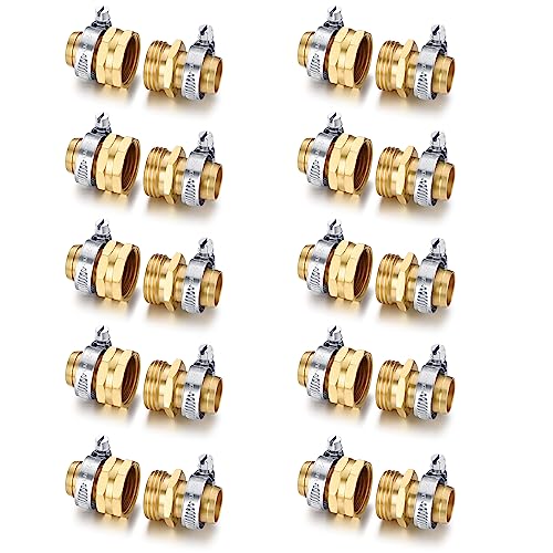 Garden brass hose repair kit with clamps (10 male + 10 female) 3/4"