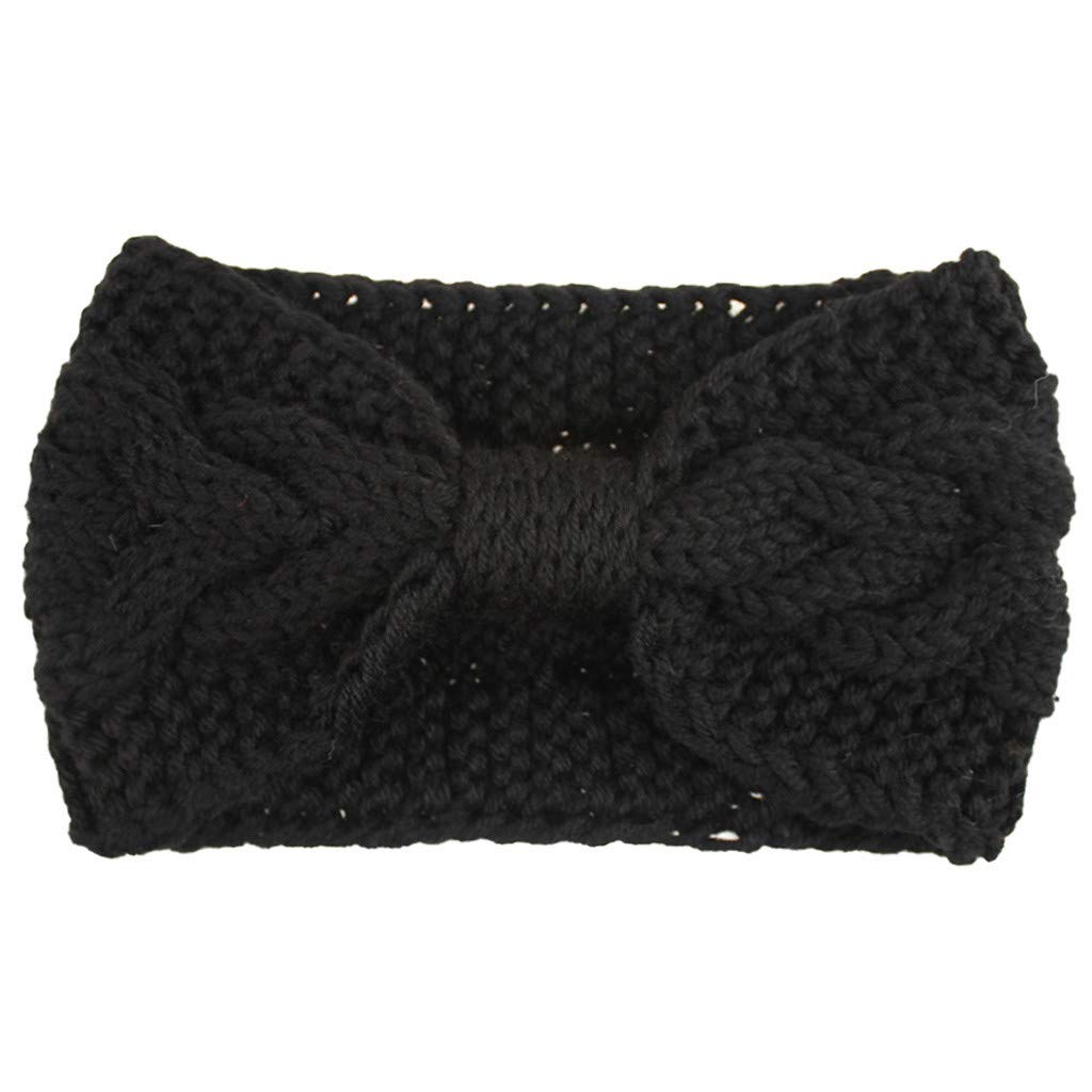 Calvinbi Women's Solid Head Hairband Bow Thermal Sweet Girls Sport Hair Hairband Knit Fuzzy Lined Ear Warmer Headband