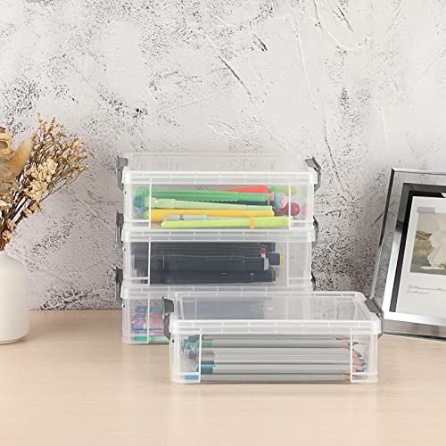Btsky BTSKYTHN01007 4 Pack Large Capacity Plastic Pencil Box Stackable Translucent Clear Pencil Box Office Supplies Storage Organizer Box thumb #5