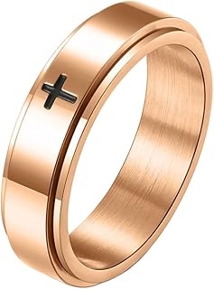 INRENG Men's Women's 6mm 8mm Stainless Steel Cross Spinner Ring Stress Anxiety Relieving Band