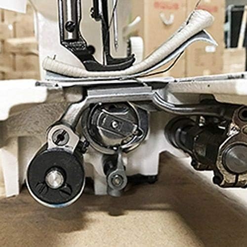 Close-up of the bobbin case and hook area