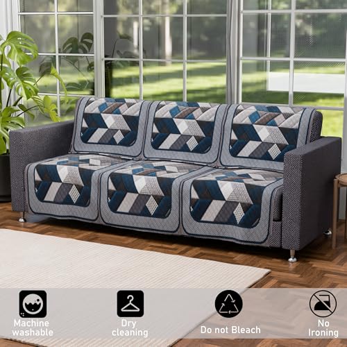 Image of Kuber Industries Set of 10 Velvet Anti-Skid Sofa Cover 5-Seater | Comfortable Slipcover Sofa Cloth & Furniture Protector for Home Decor | Triangular-Grey & Blue