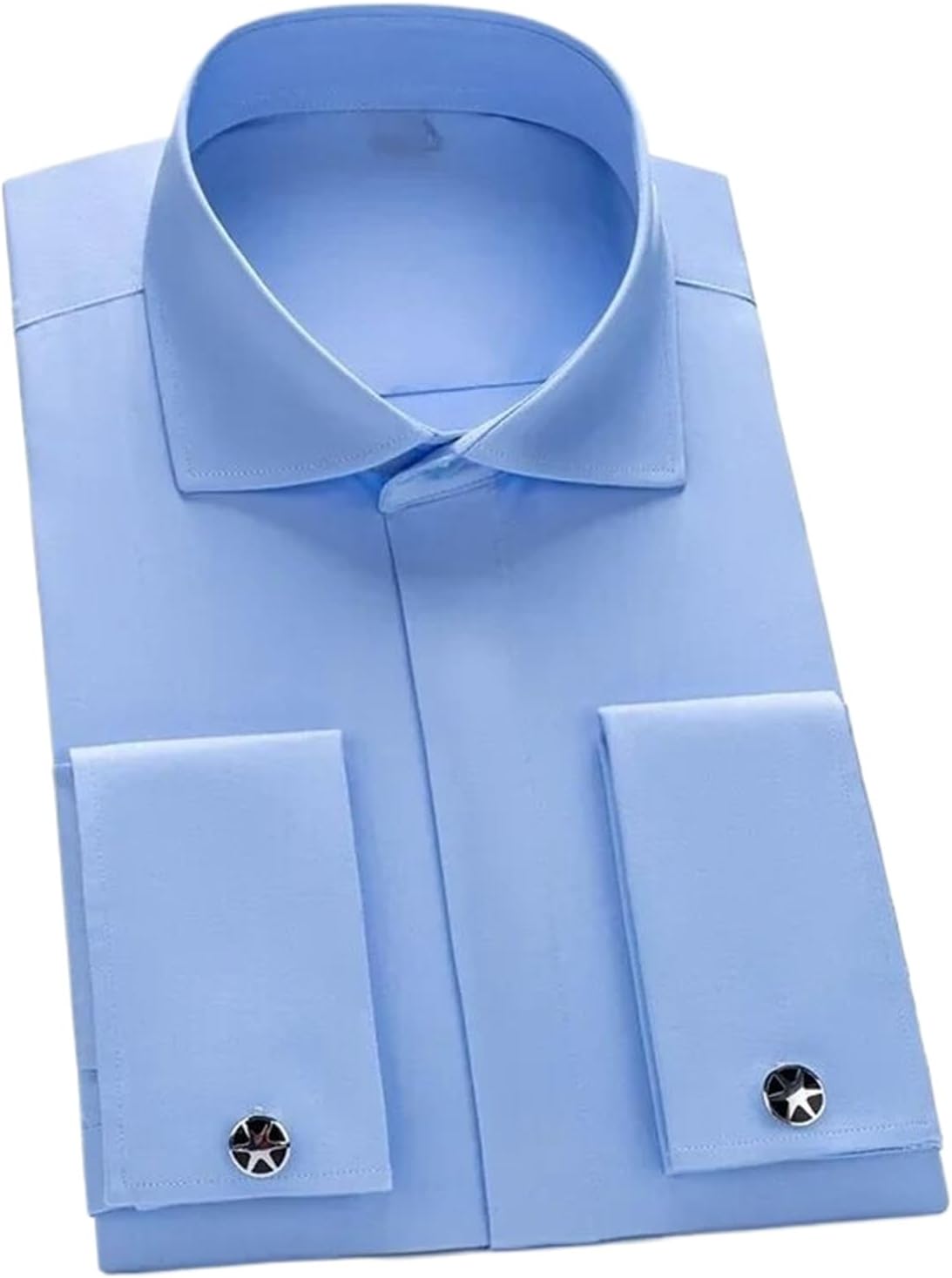 Men's French Cuff Shirt Long Sleeve Double Pleat Sleeve Business Casual Shirts Tops