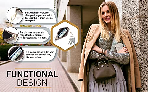 Daisy Rose Keychain Pouch & Coin Purse With Clasp, Luxury Pu Vegan Leather - Blue Zigzag #TOP6