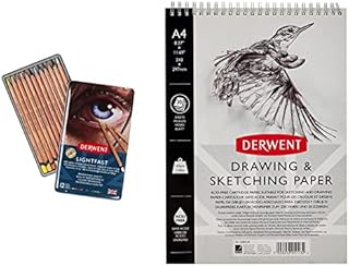 Derwent Lightfast Colouring Pencils, Drawing & Colouring, Set Of 12 & Sketch Pad A4 Portrait, Drawing & Writing, 30 Sheets, Acid-Free Paper, Wirebound Spine, Professional Quality, 2300139