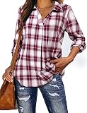 MCKOL Blouses for Women Fashion Women's Casual 3/4 Sleeve Shirts Relaxed Fit Tartan Plaid Tunic Tops