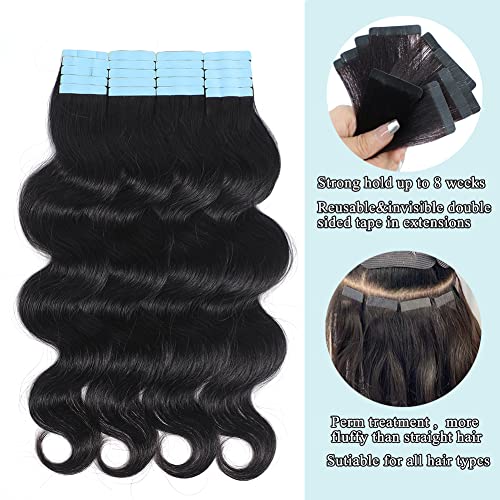 Hua 22 Inch Tape Ins For Black Women Human Hair 40Pcs Body Wave Tape In Hair Extensions Human Hair Black Women Reusable Tape Ins Pu Skin Weft Extensions 100% Human Hair #TOP3