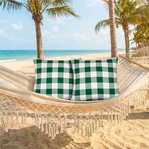 Poise3EHome Outdoor Pillow Covers 18x18 Set of 2, Green and White Checkered Splashproof Decorative Throw Cushion Covers for Spring Summer Patio Garden Poolside Farmhouse Tent Balcony Couch Sofa — view 6
