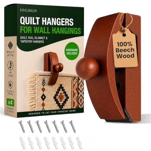 Quilt Hanger for Wall for Display Beech Wood - Adjustable Heavy Duty Quilt Rug & Tapestry Hangers for Walls - 4 Pack with Hardware and Installation Instructions (Dark Brown)