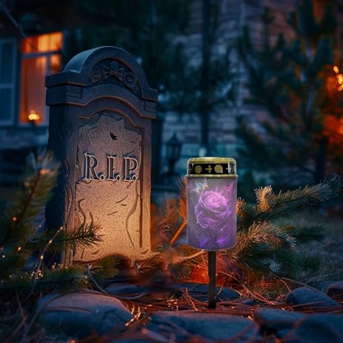 Uorisanigo Purple Rose Solar Lights for Grave Cemetery Decor 2 Pcs