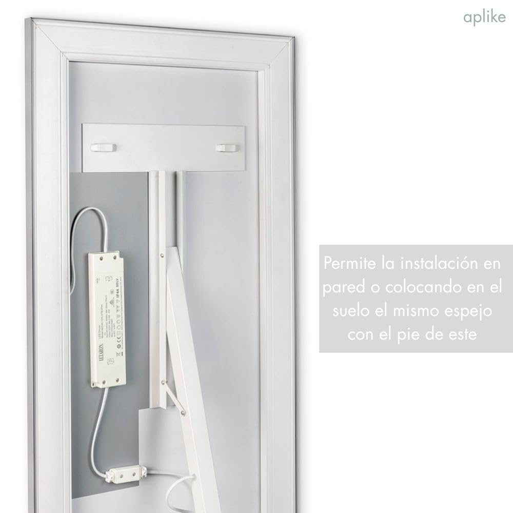 Espejo de pie con luz led Neutra y Enchufe Inteligente Medidas 50 cm x 160 cm PARÍS