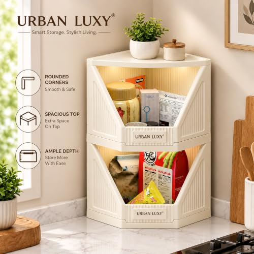 Image of URBAN LUXY Collapsible Wardrobe Rack for Storage /Sturdy Wardrobe /Kitchen Cupboard /Foldable Storage Organizer /Closet for Bedroom /Living Room /Laundry Room (Corner Cupboard, 2PCS)