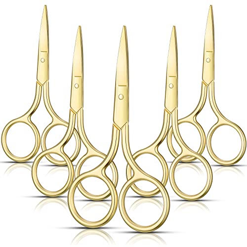 5 Pieces Small Straight Tip Nose Hair Scissor for Grooming, Stainless Steel Multi-Purpose Beauty Grooming Scissors for Facial Hair Removal and Mustache Beard Eyebrows Ear Nose Trimming(Gold)