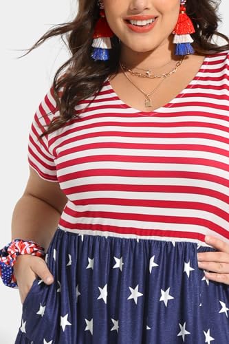 Image of CARCOS Plus Size Dresses for Women Summer Short Sleeve V Neck Patchwork Dresseses XL-5XL