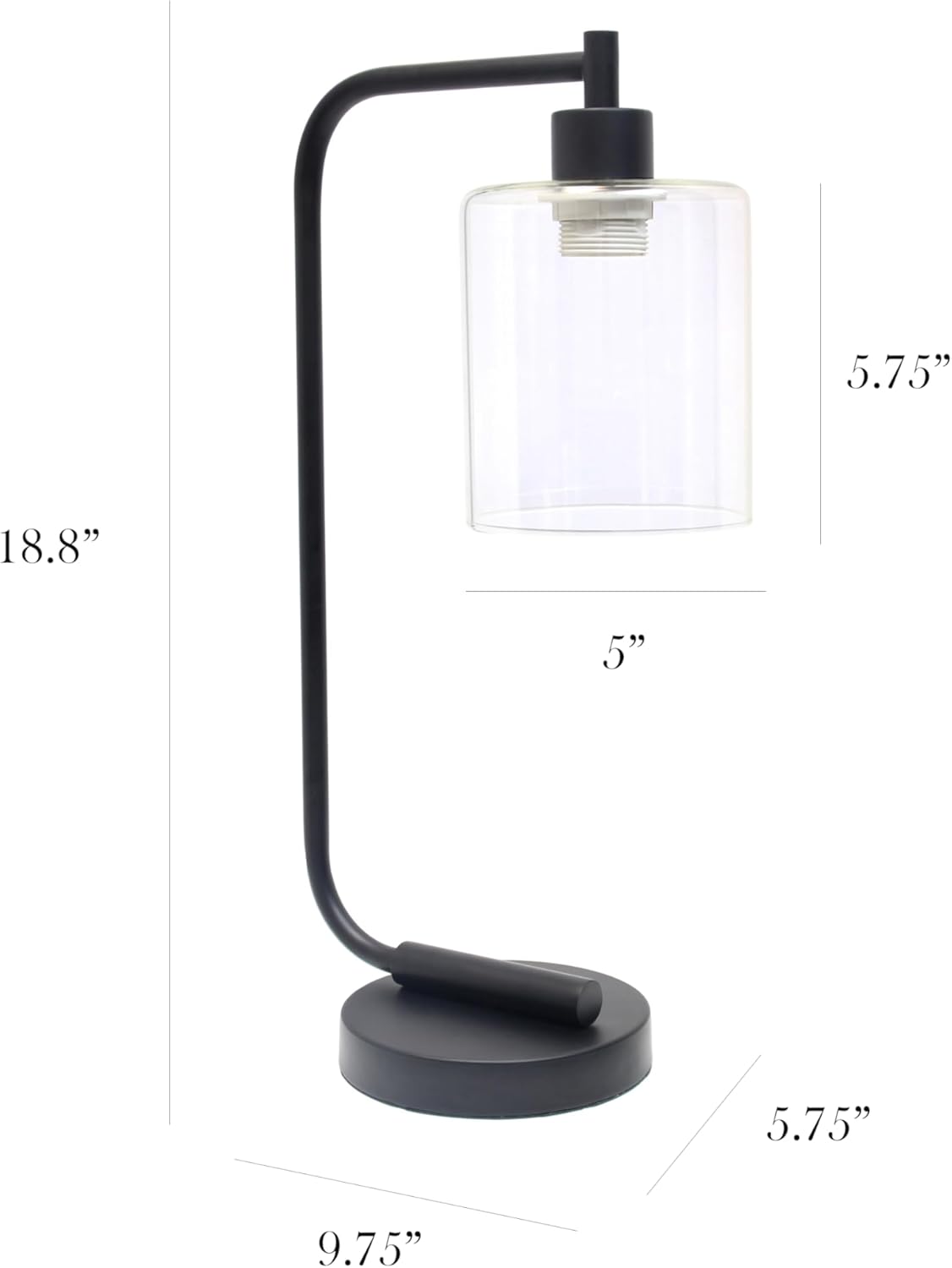 Simple Designs LD1036-BLK-4PK 18.8" 4-Pack Bronson Antique Style Industrial Iron Lantern Desk Lamp with Glass Shade, Black