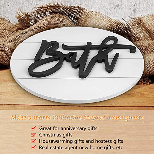 Modern Rustic 3D Bath Sign,Shiplap Farmhouse Bathroom Round Sign For Wall Hanging Decor, Handcrafted “Bath” Sign Home Wooden Sign (White) #TOP5