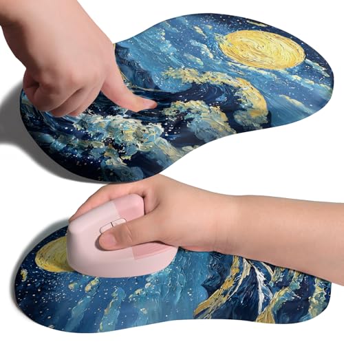 Image of Ergonomic Joint Wrist Support Mouse Pad with Memory Foam Cushion Massage Bump, Carpal Tunnel Pain Relief Mousepad Slope Design for Wrist Rest, 11.8x7.9 in, Waves