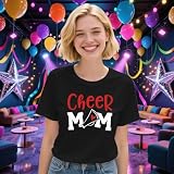Ascrazy Cheer Mom Shirt for Women Sports Mama Life T-Shirt Game Day Mom Cheerleader Tee Tops Black