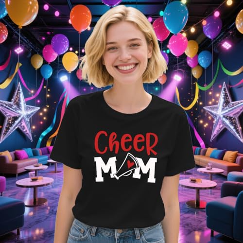 Ascrazy Cheer Mom Shirt for Women Sports Mama Life T-Shirt Game Day Mom Cheerleader Tee Tops Black