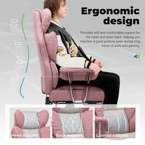 COMHOMA Big and Tall Office Chair, High Back Leather Gaming Chair with Footrest, Executive Ergonomic Office Chair with Pocket Spring Lumbar Support and with Outward Fixed Soft Armrests