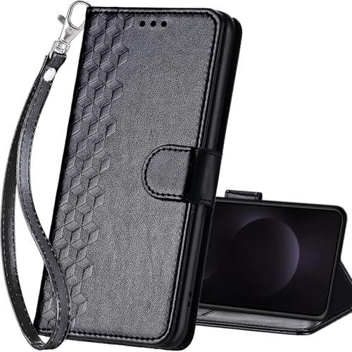 Étui portefeuille pour Samsung S25 FE en cuir noir avec support