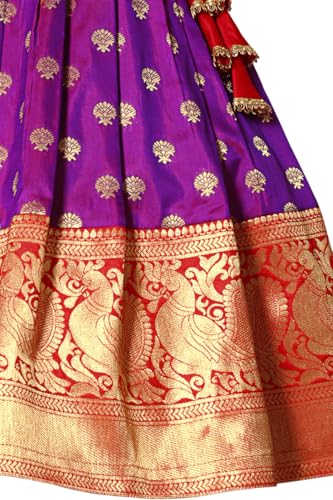 Image of Wommaniya Impex New south Indian traditional pattu pavadai Jecquard Lehenga choli for girls dress