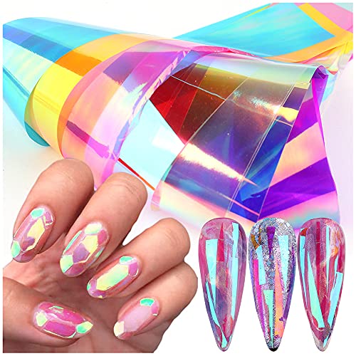 Dornail Aurora Film Broken Glass Paper Nail Foil Stickers Holographic Nail Decals Rainbow Nail Stickers For Nail Art Decorations #TOP30