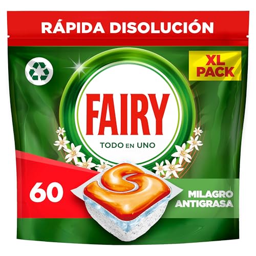 Fairy Original Todo En Uno Naranja Cápsulas De Lavavajillas, 60 Cápsulas, Efectivas Incluso En La Grasa Reseca