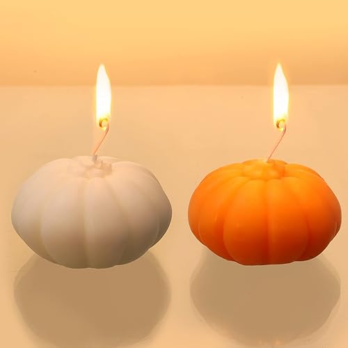 Miniatura 3 de Nuanchu 2 velas perfumadas con forma de calabaza de Halloween, calabaza de otoño, soja, blanco, naranja, decoración del hogar, decoración de otoño