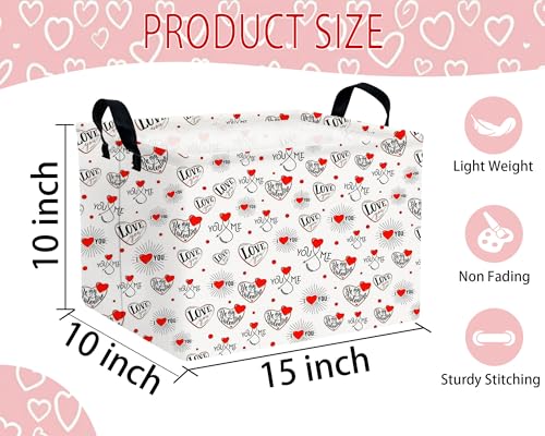 Image of Large Valentine's Day Basket Heart Shaped Storage Bin for Gifts Collapsible Organizer Room Decor (Fireworks Res Love)