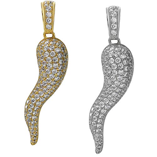 HarlemBling Solid 925 Sterling Silver - Natural Or 14k Gold Finish - Italian Lucky Horn Cornicello Pendant - Large 2