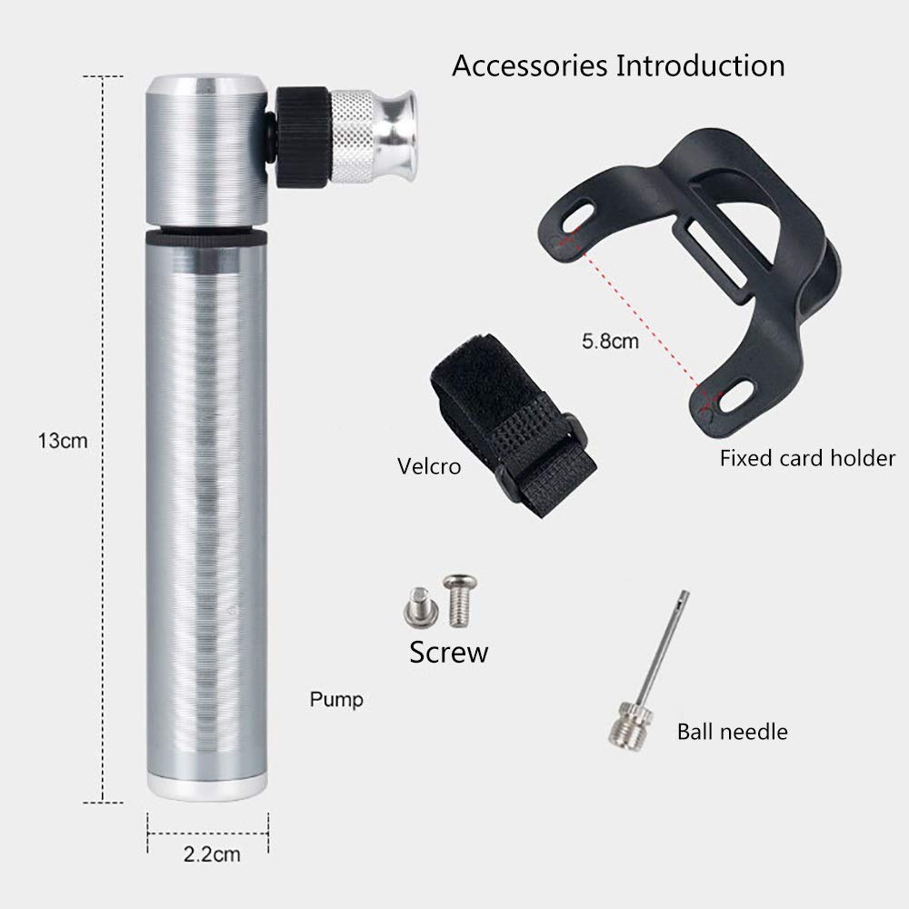 Pompka rowerowa przenośna mini pompka rowerowa ze stopu aluminium ręczna pompowana sprzęt rowerowy łatwe pompowanie (kolor: srebrny, rozmiar: 130 mm)